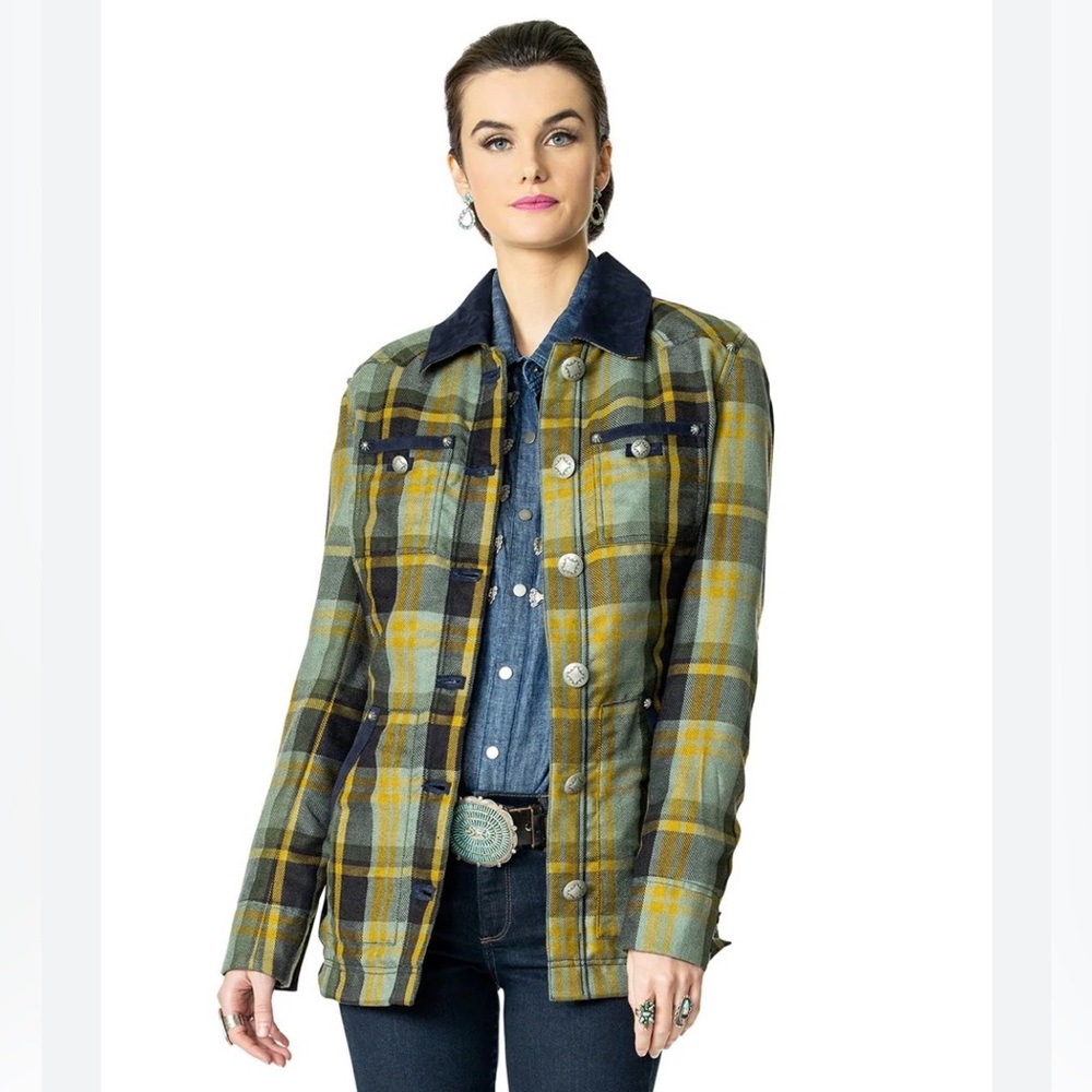 Double D Ranch Yellow and Black Plaid Jacket Size Large